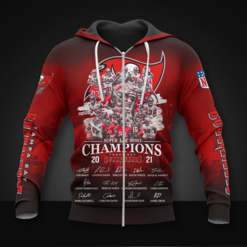 Nfl Tampa Bay Buccaneers Champions 2021 Red Zip Up Hoodie