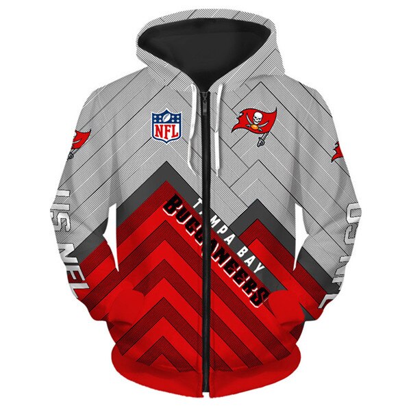 Nfl Tampa Bay Buccaneers Grey Red Zip Up Hoodie