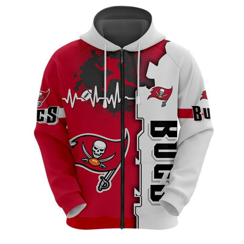 Nfl Tampa Bay Buccaneers White Red Zip Up Hoodie For Sport Fans
