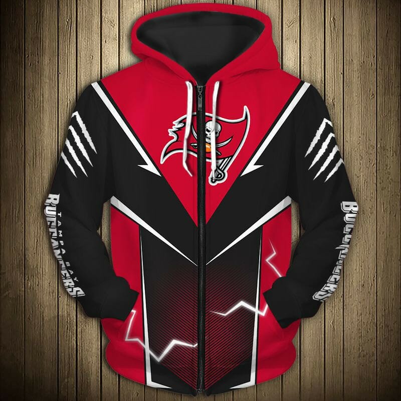 Nfl Tampa Bay Buccaneers Lightning Black Red Zip Up Hoodie