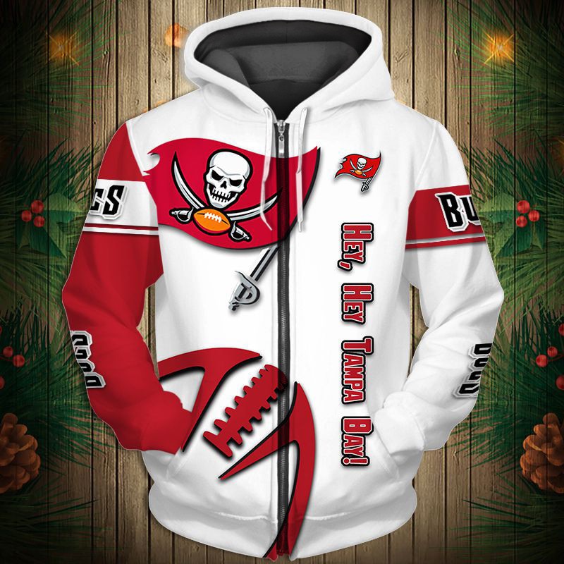 Nfl Tampa Bay Buccaneers White Red Zip Up Hoodie For Fan