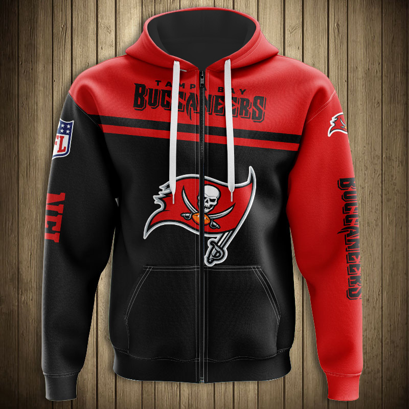 Nfl Tampa Bay Buccaneers Skull Black Red Zip Up Hoodie