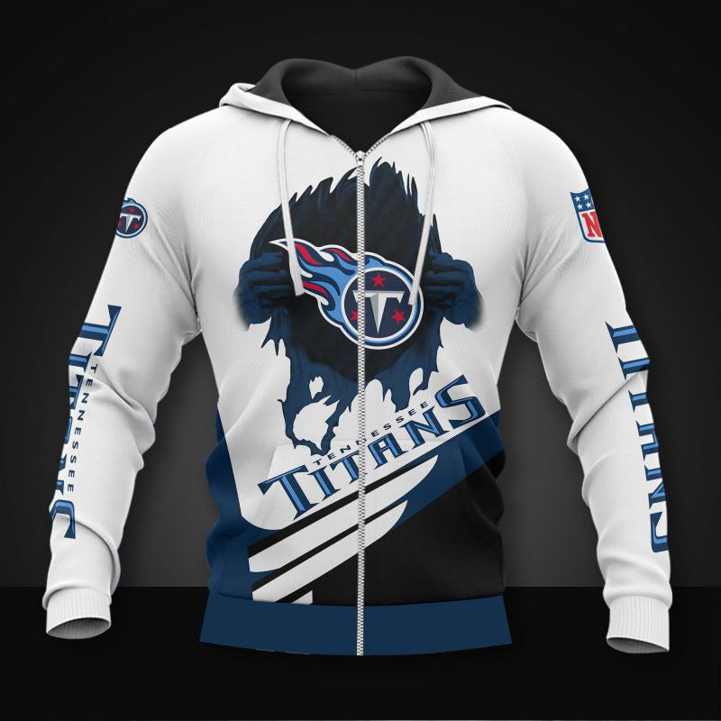 Nfl Tennessee Titans White Navy Blue Zip Up Hoodie For Fans