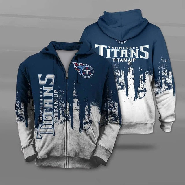 Nfl Tennessee Titans White Navy Blue Zip Up Hoodie For Fan