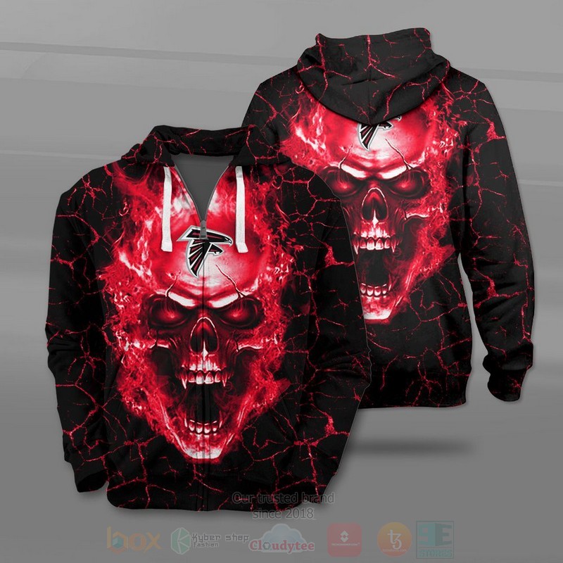 Nfl Atlanta Falcons Black Red Skull Zip Up Hoodie
