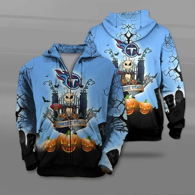 Nfl Tennessee Titans Halloween Jack Skellington Zip Up Hoodie