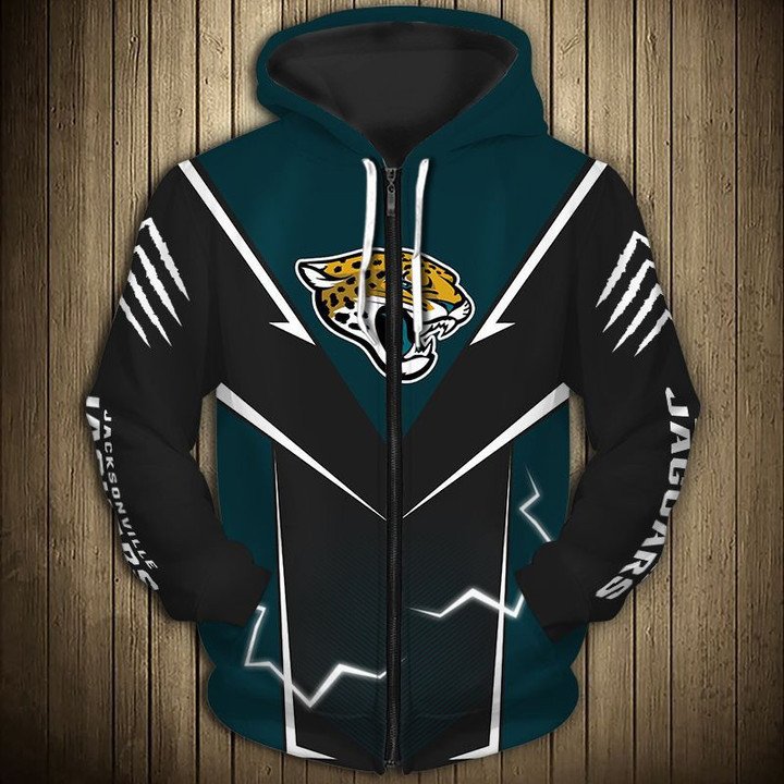 Nfl Jacksonville Jaguars Black Teal Lightning Zip Up Hoodie
