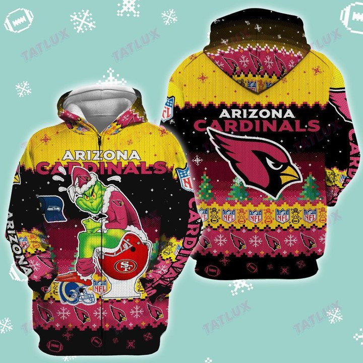 Nfl Arizona Cardinals The Grinch Ugly Christmas Zip Up Hoodie