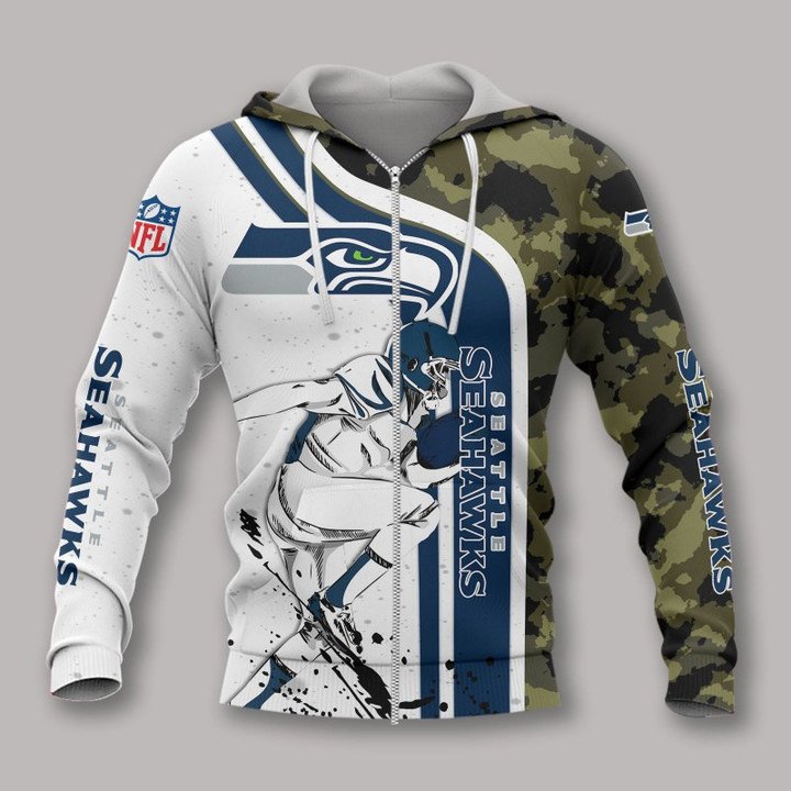 Nfl Seattle Seahawks White Navy Camo Zip Up Hoodie