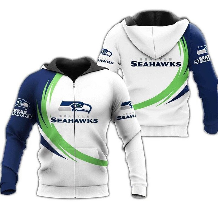 Nfl Seattle Seahawks White Navy Zip Up Hoodie For Fan
