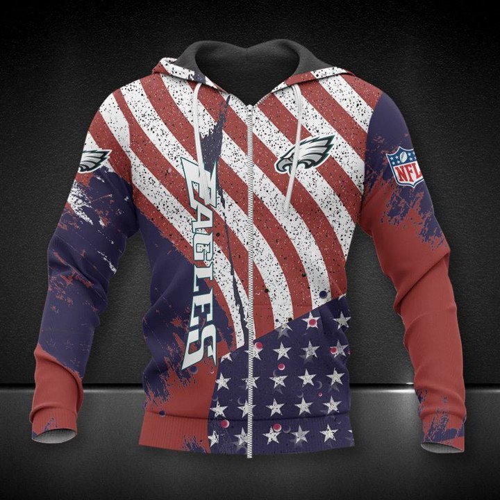 Nfl Philadelphia Eagles American Flag Zip Up Hoodie