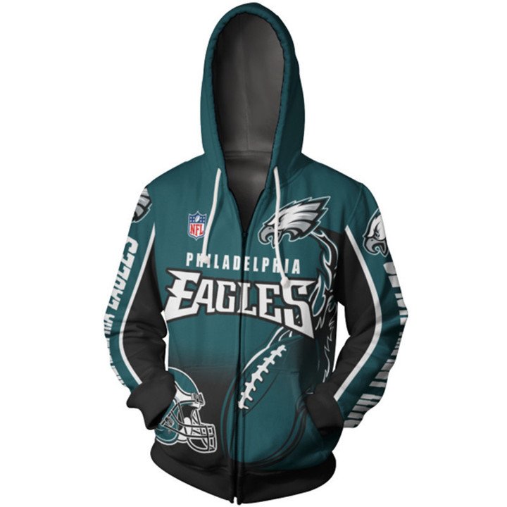 Nfl Philadelphia Eagles Green Black Zip Up Hoodie