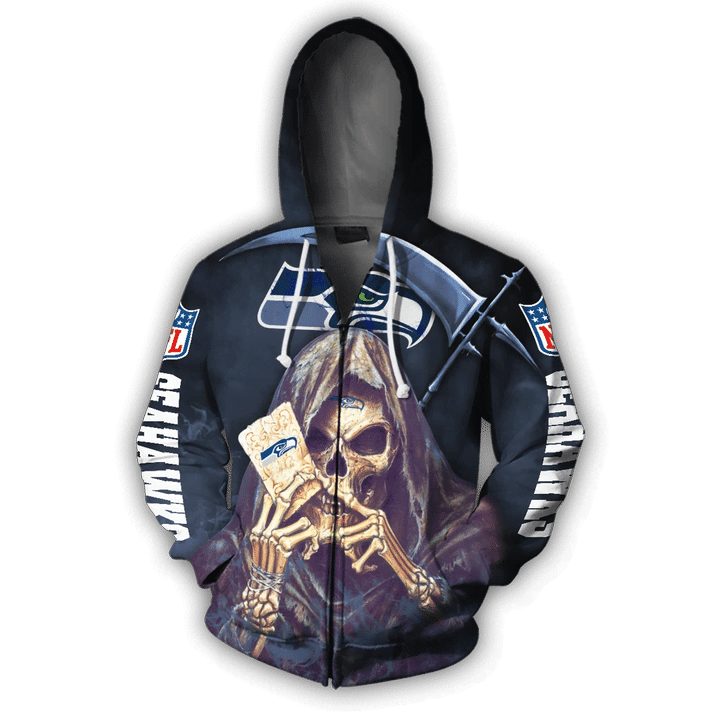 Nfl Seattle Seahawks Skull Card Halloween Zip Up Hoodie