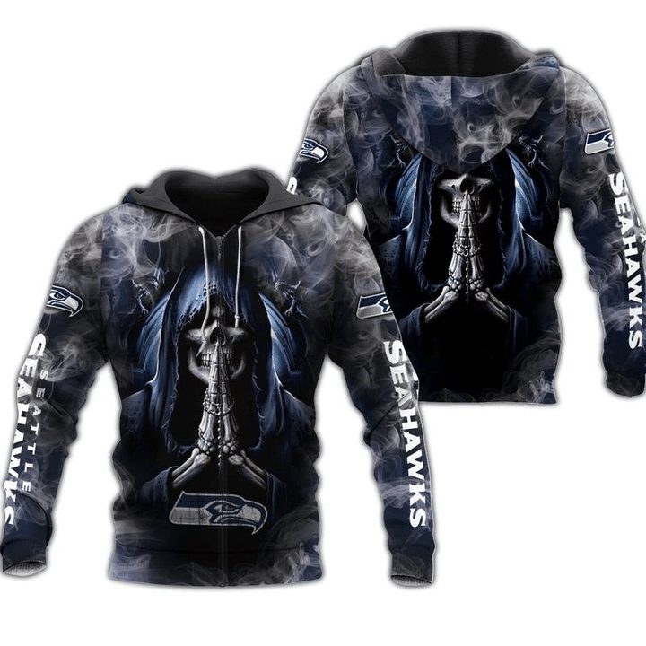 Nfl Seattle Seahawks Skull Smoke Zip Up Hoodie