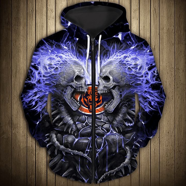 Nfl Chicago Bears Electric Skull Halloween Zip Up Hoodie
