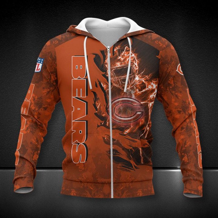 Nfl Chicago Bears Orange Scratch Player In Fire Zip Up Hoodie