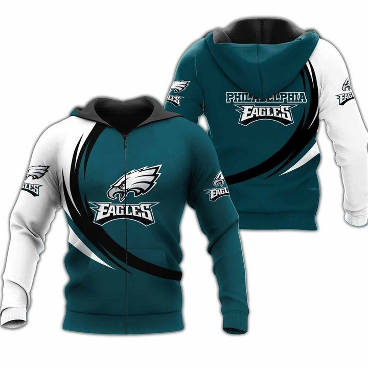 Nfl Philadelphia Eagles Dark Green White Zip Up Hoodie