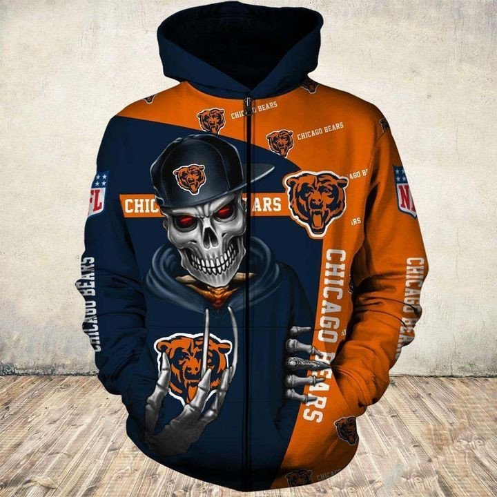 Nfl Chicago Bears Cute Death Orange Dark Blue Zip Up Hoodie