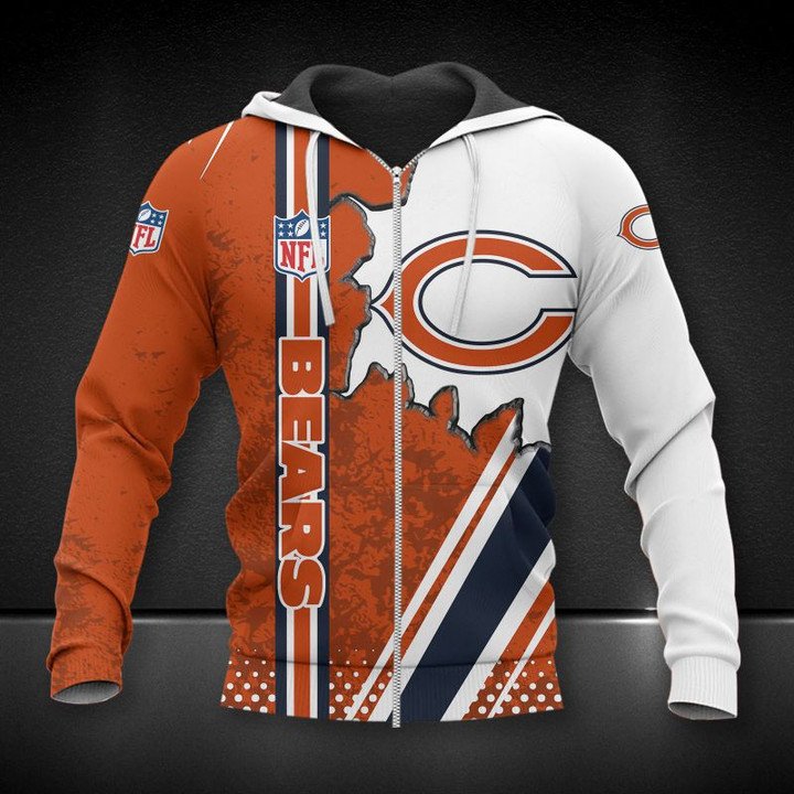 Nfl Chicago Bears Orange White Logo In Heart Zip Up Hoodie