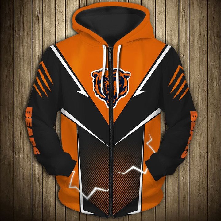 Nfl Chicago Bears Lightning Graphic Orange Black Zip Up Hoodie
