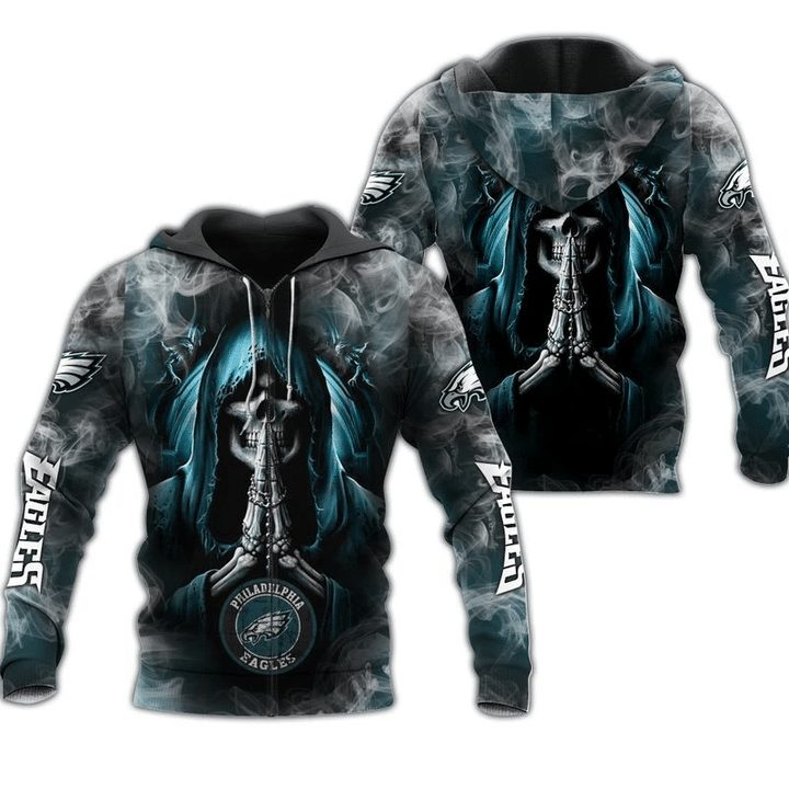 Nfl Philadelphia Eagles Skull Smoke Zip Up Hoodie