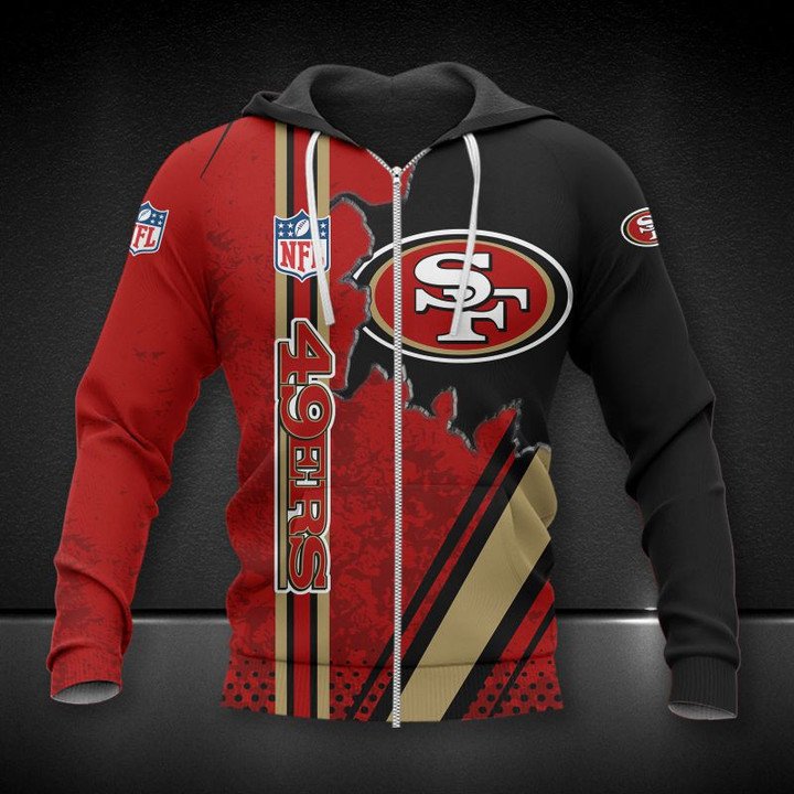 Nfl San Francisco 49Ers Red Black Logo In Heart Zip Up Hoodie