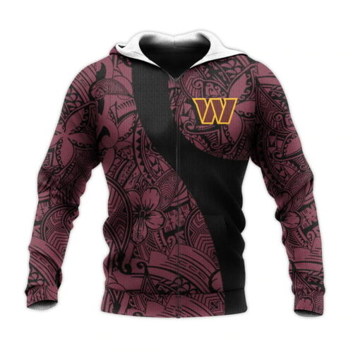 Nfl Washington Commanders Brown Black Curve Zip Up Hoodie