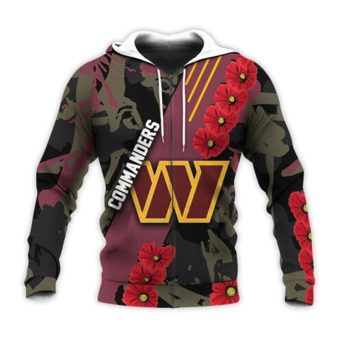 Nfl Washington Commanders Red Flower Brown Camo Zip Up Hoodie