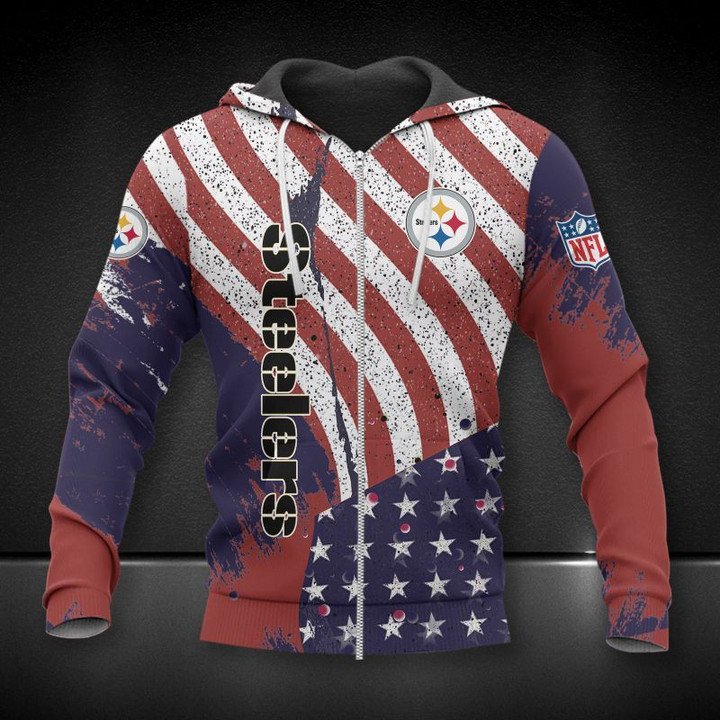 Nfl Pittsburgh Steelers American Flag Zip Up Hoodie