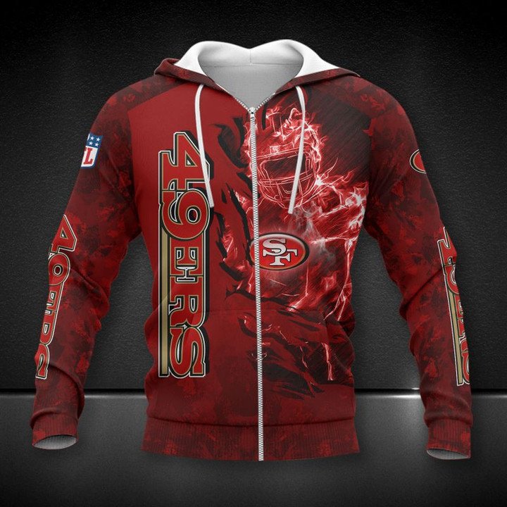 Nfl San Francisco 49Ers Red Scratch Fire Player Zip Up Hoodie