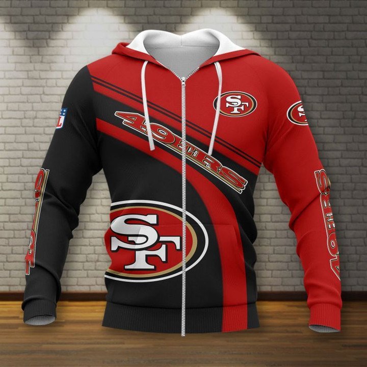 Nfl San Francisco 49Ers New Style Red Black Zip Up Hoodie