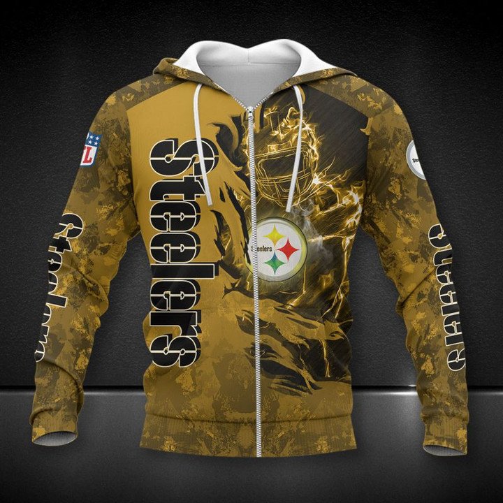 Nfl Pittsburgh Steelers Dark Golden Camo Zip Up Hoodie