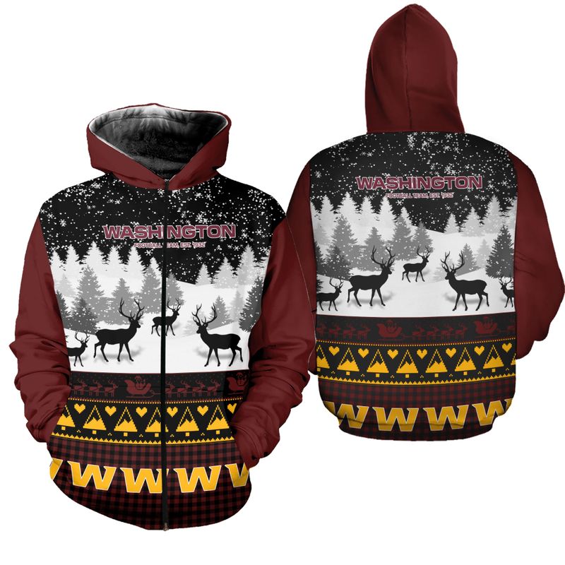 Nfl Washington Commanders Casual Christmas Zip Up Hoodie