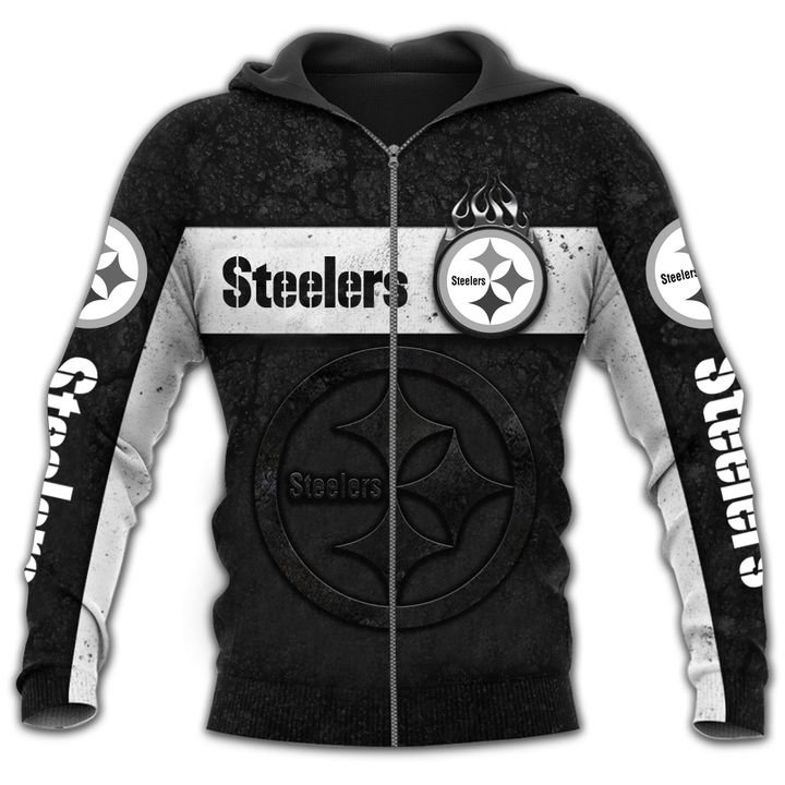 Nfl Pittsburgh Steelers Dark All Over Zip Up Hoodie