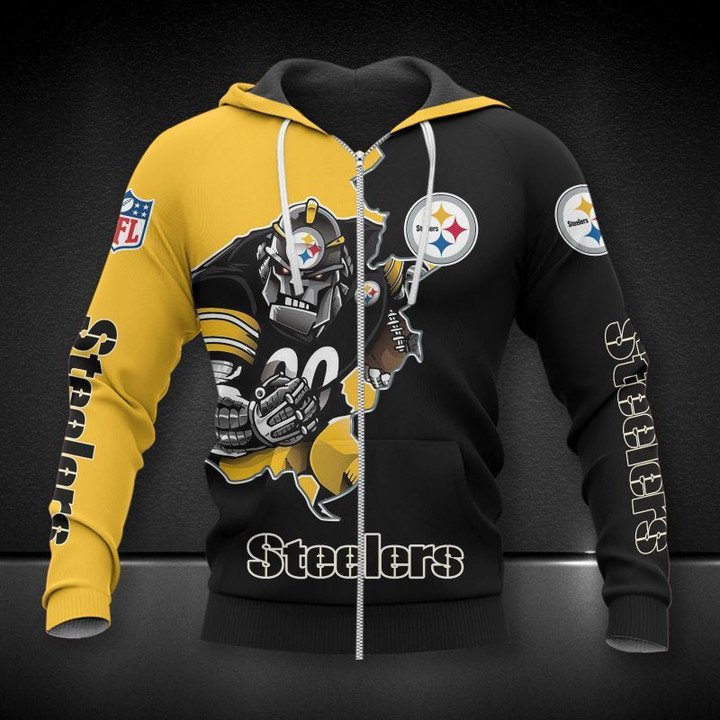 Nfl Pittsburgh Steelers Black Golden Zip Up Hoodie For Fans