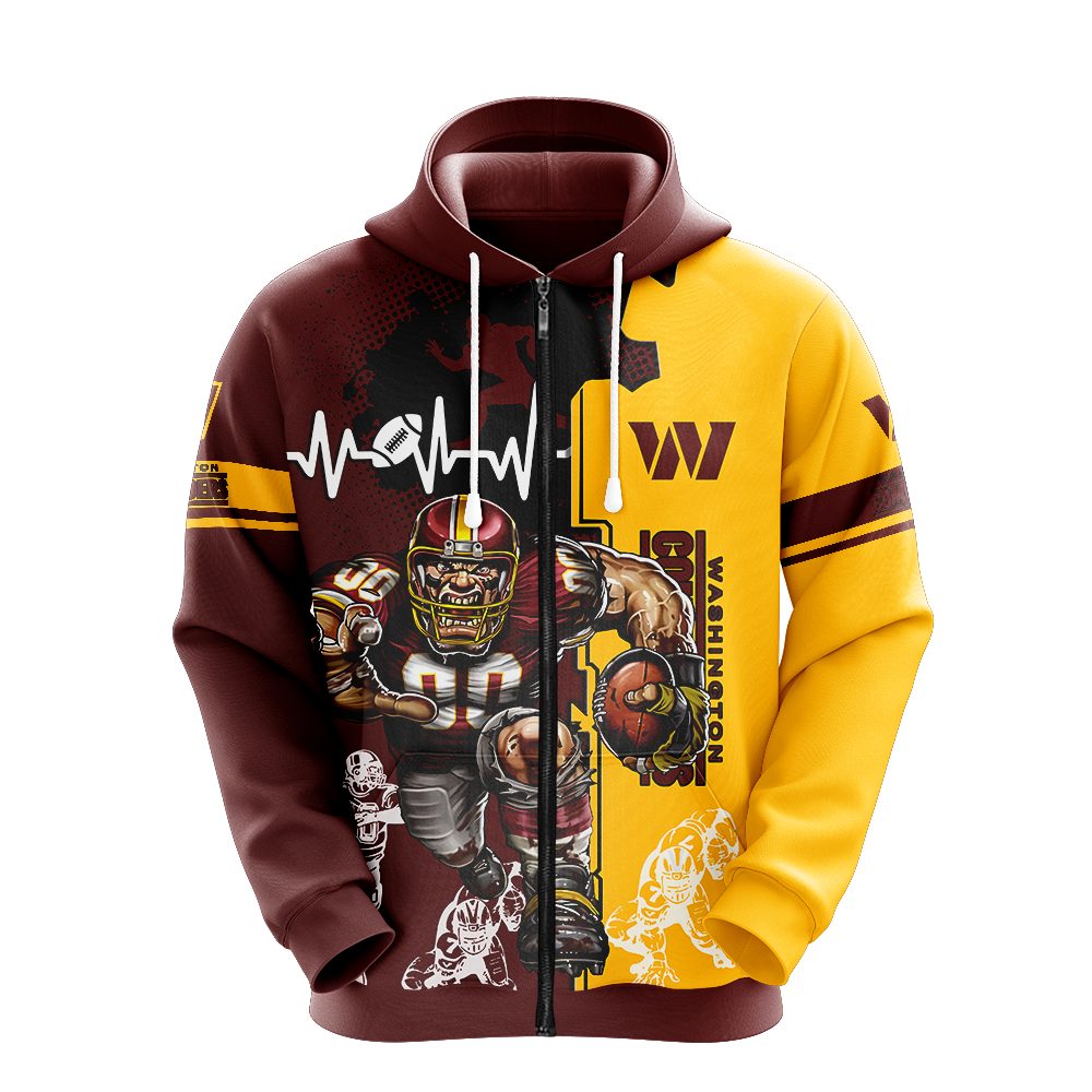 Nfl Washington Commanders Brown Yellow Fashion Zip Up Hoodie