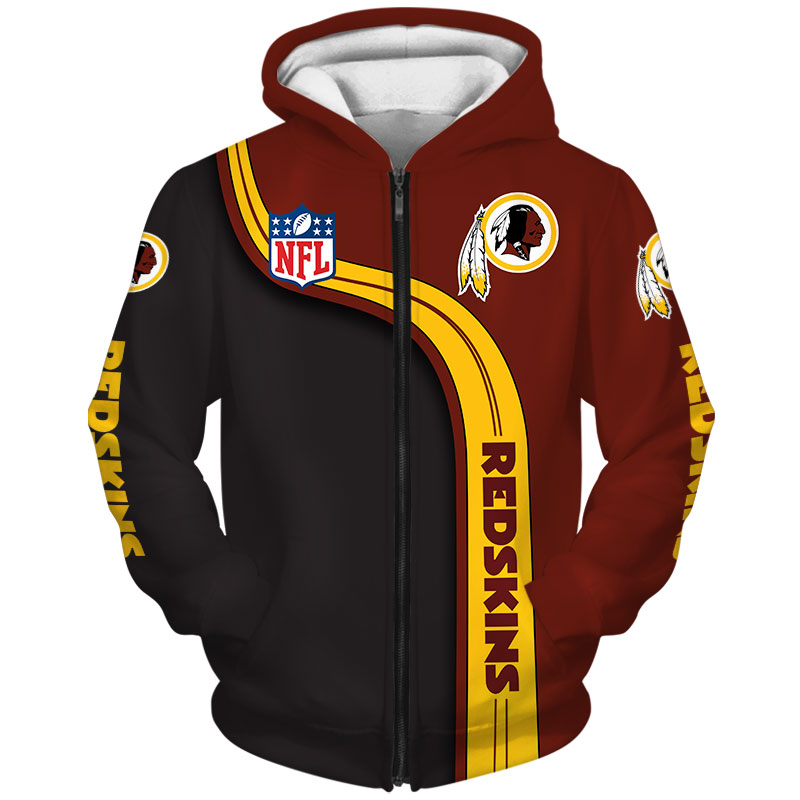 Nfl Washington Redskins Kute Black Yellow Brown Zip Up Hoodie