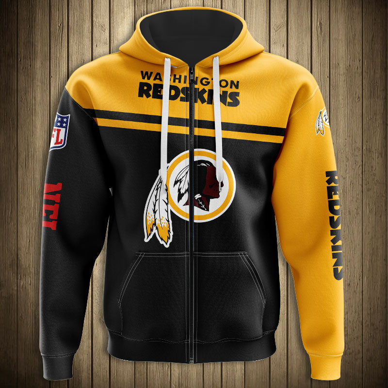 Nfl Washington Redskins Black Golden Skull Edition Zip Up Hoodie
