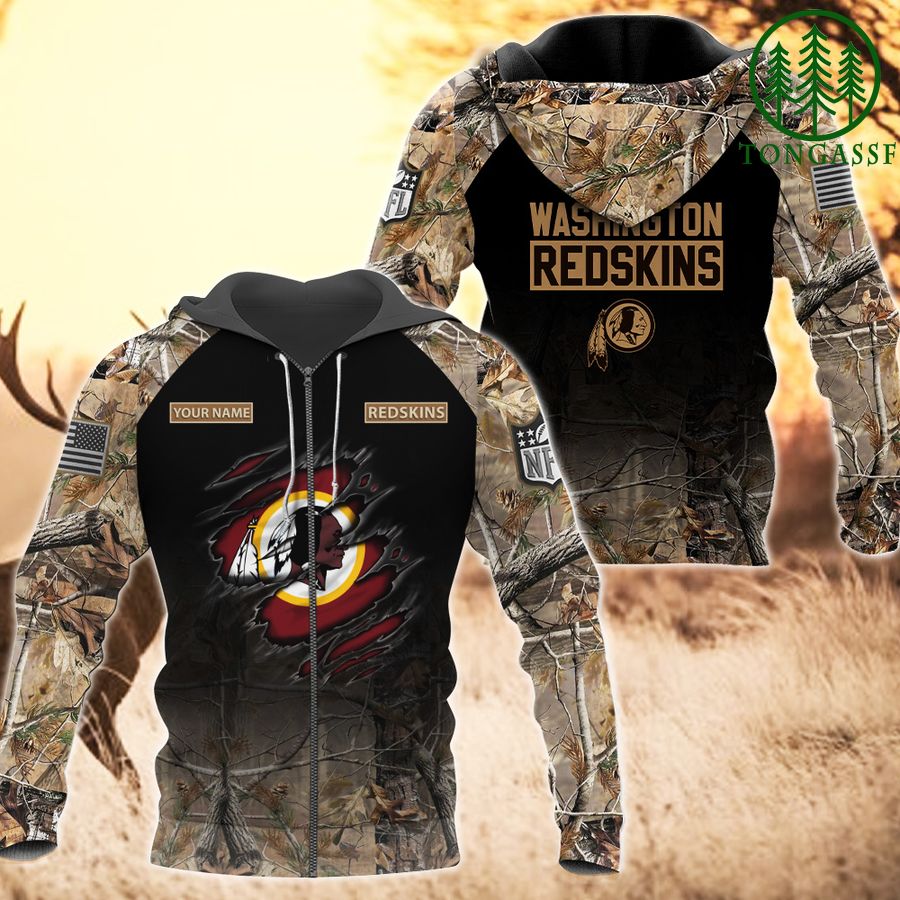 Nfl Washington Redskins Custom Name Hunting Camo Zip Up Hoodie