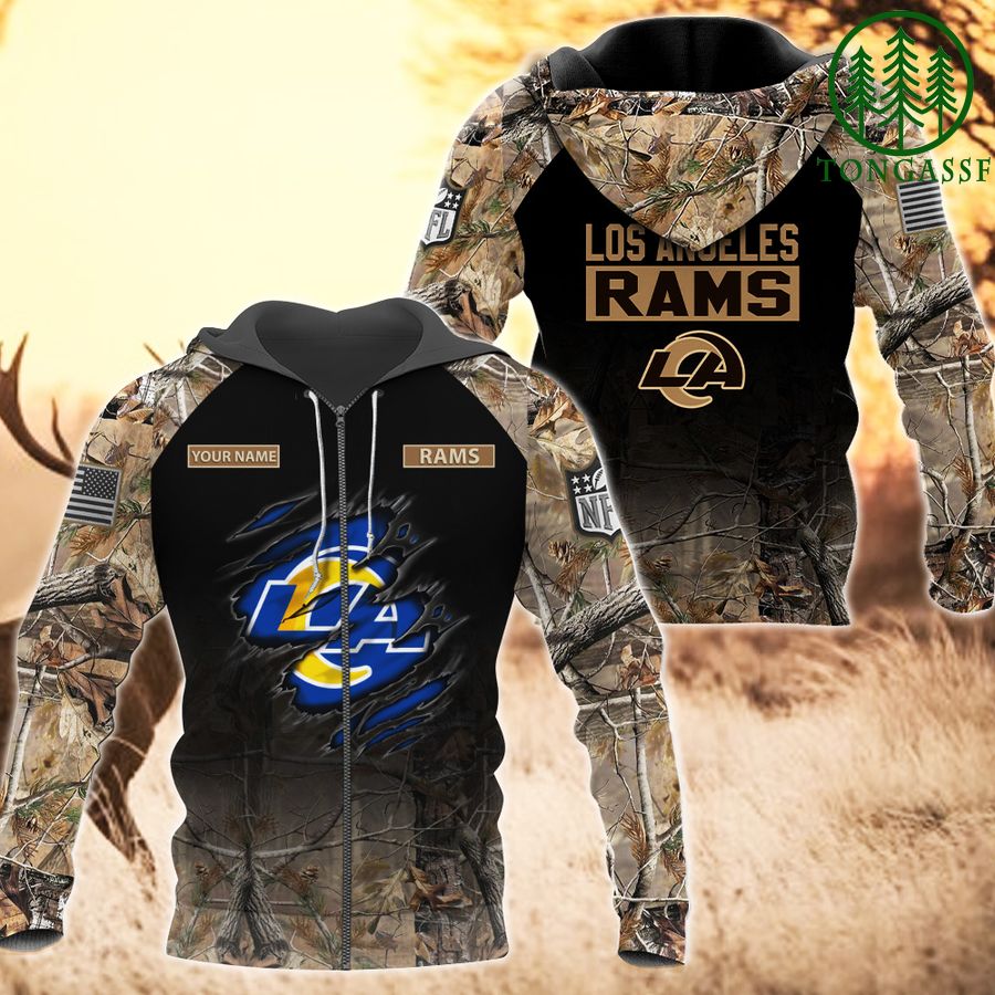 Nfl Los Angeles Rams Custom Name Hunting Camo Zip Up Hoodie