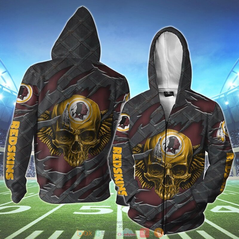 Nfl Washington Redskins Wings Skull Zip Up Hoodie