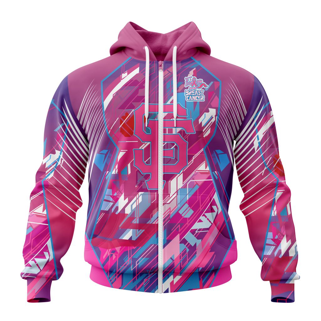 Mlb San Francisco Giants Specialized Design I Pink I Can Fearless Again Breast Cancer Zip Hoodie