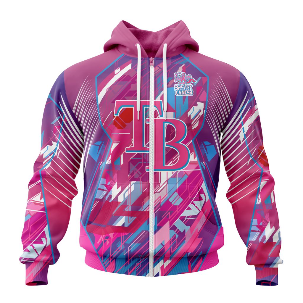 Mlb Tampa Bay Rays Specialized Design I Pink I Can Fearless Again Breast Cancer Zip Hoodie