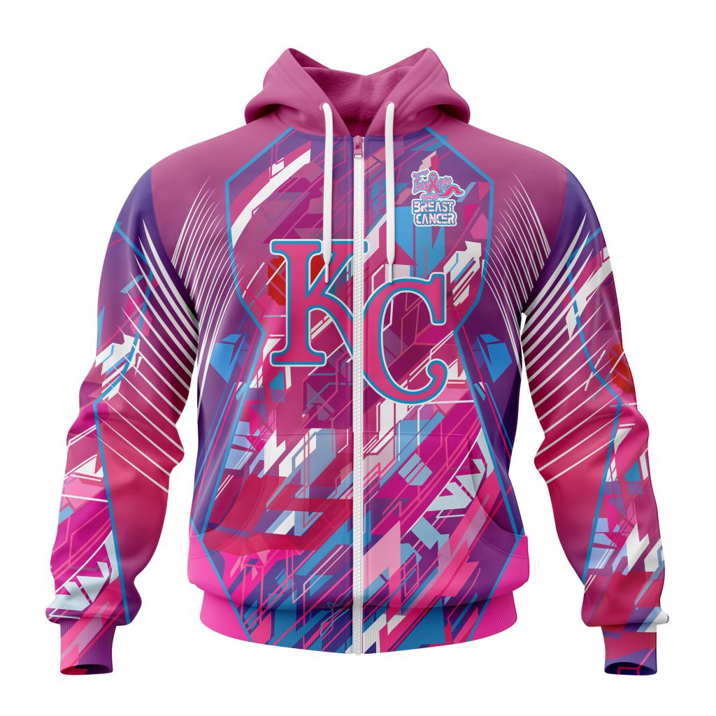 Mlb Kansas City Royals Specialized Design I Pink I Can Fearless Again Breast Cancer Zip Hoodie
