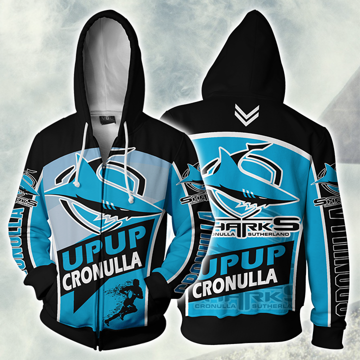 Cronulla-Sutherland Sharks Nrl Zip Up Hoodie For Sport Fans