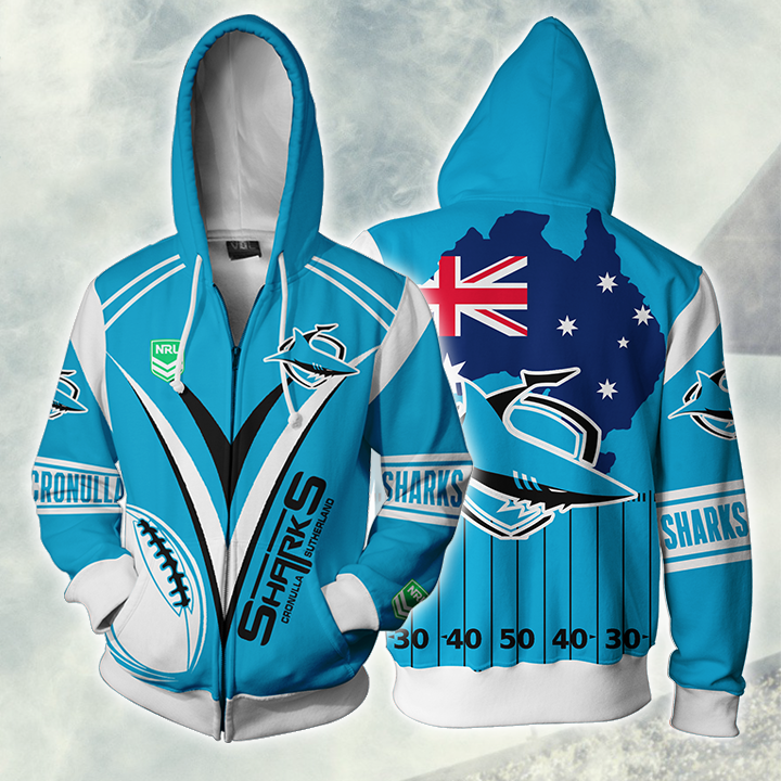 Cronulla-Sutherland Sharks Nrl Hoodie Zip For Fans