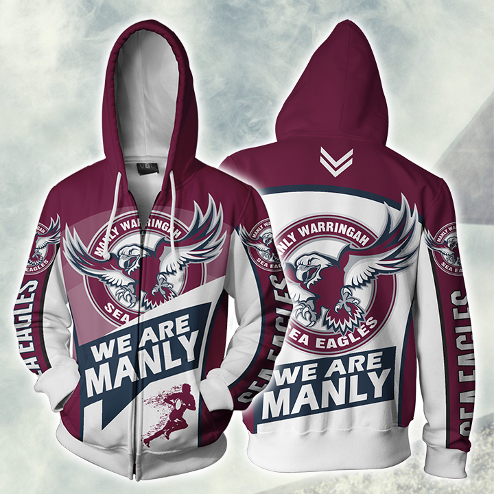 Manly Warringah Sea Eagles Nrl Zip Up Hoodie For Sport Fan