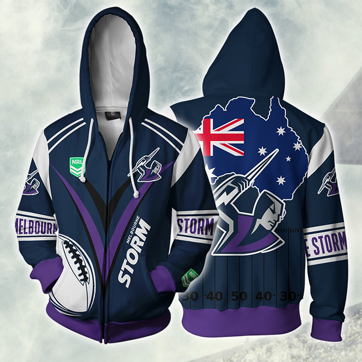 Melbourne Storm Nrl Zip Up Hoodie For Sport Fan