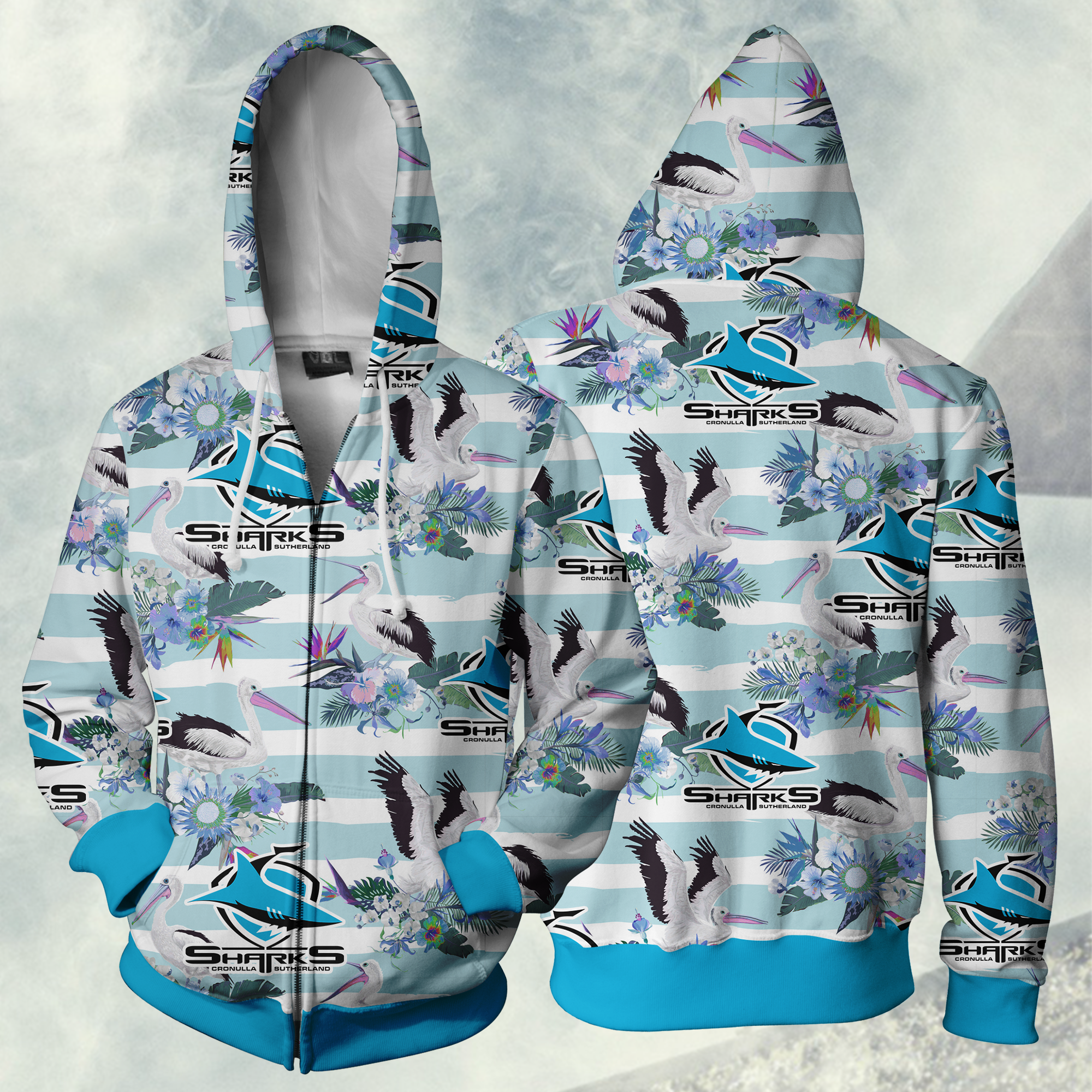 Cronulla Sharks Nrl Zip Up Hoodie Jacket For Sport Fan