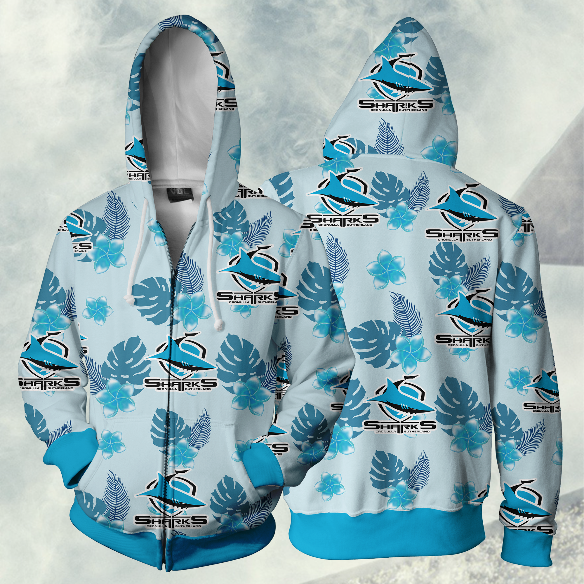 Cronulla Sharks Nrl Zip Up Hoodie For Sport Fan